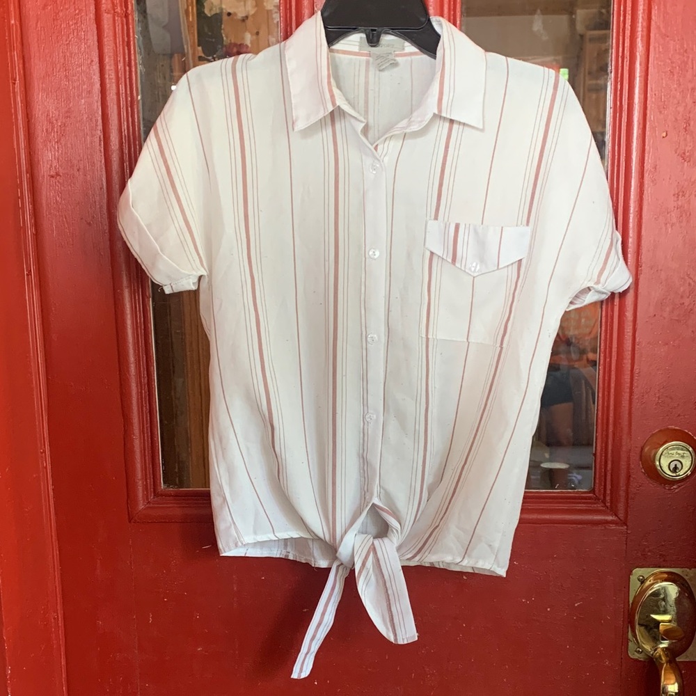 Passport White and Red Striped Casual Shirt